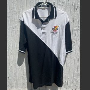 Vintage Men Sea Palms by Bartwell Thunder Bolt Gym Black & White Collar Polo